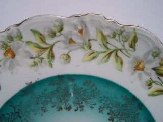 Antique White Floral Porcelain Plate Hand Painted Gold Trim 2
