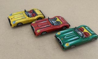 Vintage Set Of 3 Small Tin Litho Toy Friction Car Made In Japan Jaguar Coupe