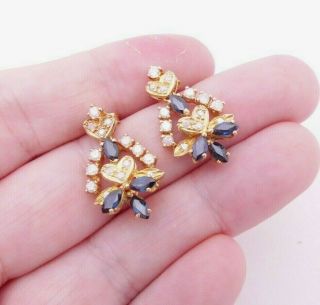 18ct Gold Sapphire Diamond Earrings,  Art Deco Design 18k 750