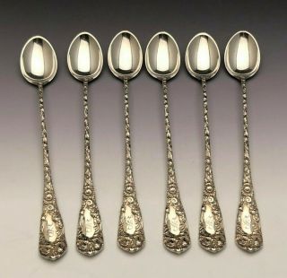 Chrysanthemum By Durgin Sterling Silver Seafood 6 Iced Teaspoons 7.  75 ",  Mono S