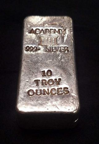 Academy Silver | 10 Oz.  999 Silver | Poured Bar | Vintage (rc16639)