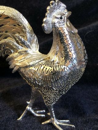 VINTAGE CHRISTOFLE FRANCE PIERCED SILVERPLATE ROOSTER 4 1/2 IN TALL 10