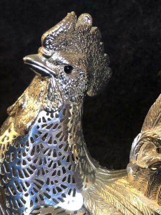 VINTAGE CHRISTOFLE FRANCE PIERCED SILVERPLATE ROOSTER 4 1/2 IN TALL 2