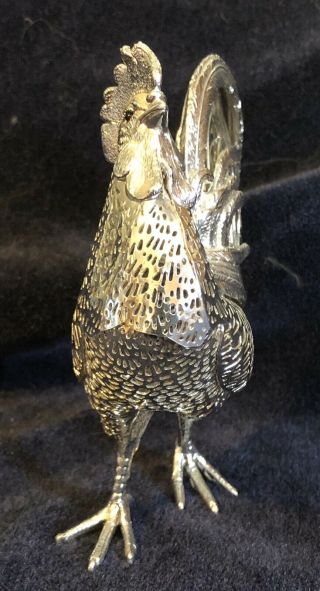 VINTAGE CHRISTOFLE FRANCE PIERCED SILVERPLATE ROOSTER 4 1/2 IN TALL 7