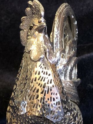 VINTAGE CHRISTOFLE FRANCE PIERCED SILVERPLATE ROOSTER 4 1/2 IN TALL 8