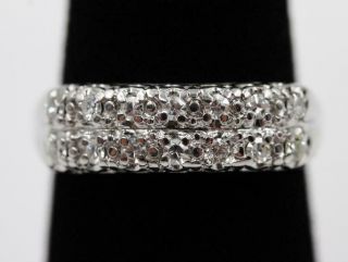 Art Deco Vintage 14k White Gold 6mm Wide 14 Diamonds Size 7.  25 Ring