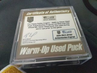 VEGAS GOLDEN KNIGHTS FIRST GAME WARM UP PUCK 10/10/17 RARE VS ARIZONA COYOTES 2