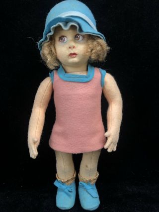 VINTAGE LENCI 300 SERIES DOLL 1930s GIRL IN BLUE Felt Jointed Clothing ITALY Art 3