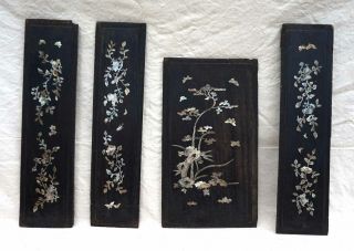 Chinese Mother Of Pearl Inlayed Rosewood Panels Set Of 4 19th C
