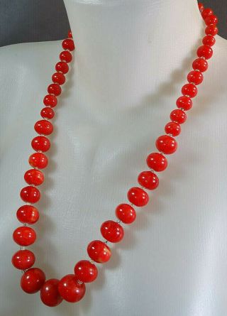 1930 Art Deco Red Butterscotch Bakelite Graduated Beads Necklace Choker 76 Grams