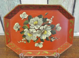 Vintage Small Tole Tray Hand Painted With Flowers 8 - 1/2 "