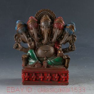 Old Peking (18th) Colored Glaze Hand Carved Indian Ganesha Staues W Qianlong Mark