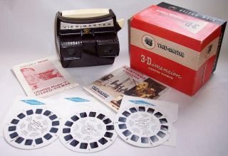 Vintage 1958 Viewmaster Lighted 3d Viewer Model F Boxed & 3 Reel Set Louvre Art