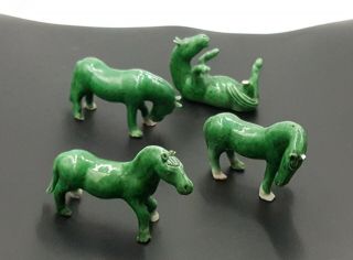 Antique/vintage Chinese Glaze Ceramic Group Of Four Horses