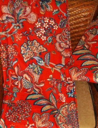 Custom Red Vintage Givenchy Jacobean Floral Drapery Panels 78 W X 92 L Each