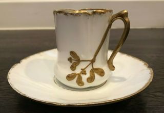 Antique Limoges Porcelain Demitasse Coffee Cup/saucer,  C19th,  Marked P&f Over L