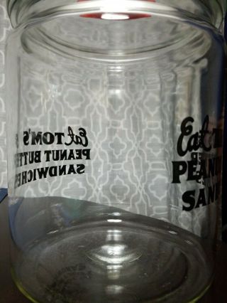 Vintage Eat Tom ' s Peanut Butter Sandwiches - Large Glass Jar w/ Red Handle Lid 4