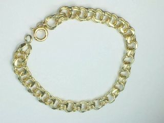 Awesome Solid 14k Yellow Gold Double Links Charm Bracelet Starter.  6.  5 ".  10.  0gm.