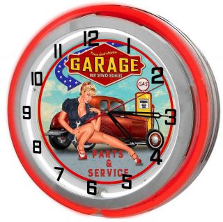 Vintage Last Chance Garage 19 " Red Double Neon Clock From Kdl