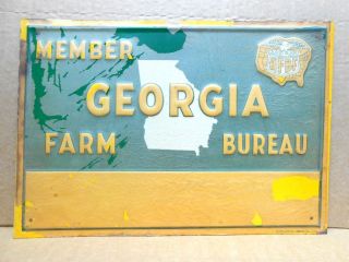 Embossed Vintage Georgia Farm Bureau Member Afbf Tin Metal Sign - Rare Nos