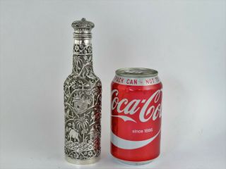 Rare & unusual elephant embossed INDIAN SILVER BOTTLE,  c.  1890 18cm tall 131g 7