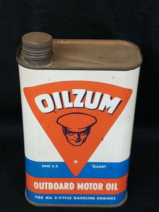 Vintage Oilzum Outboard Motor Oil Can Great Graphics Rare Boat Quart (rb)