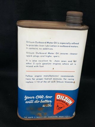 Vintage Oilzum Outboard Motor Oil Can Great Graphics Rare Boat Quart (RB) 5