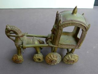 Old And Bronze Large Chariot With Driver,  Temple Toy India Nepal Ca 1920