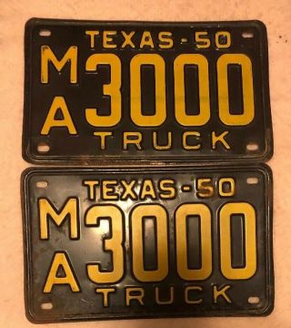 Vintage Pair Texas License Plates 1950 Truck