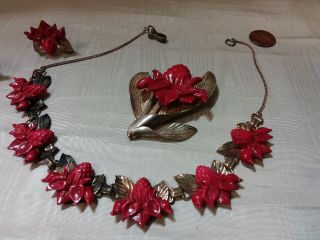 Vintage Mings Honolulu Sterling Silver Torch Ginger Necklace,  Earrings & Brooch