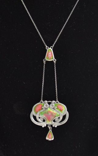 Charles Horner Arts & Crafts Art Nouveau Silver Enameled Necklace / Pendant 1909