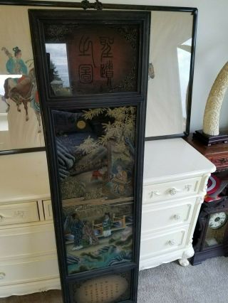 Large Vintage Chinese Painting - Reverse Painted On Glass
