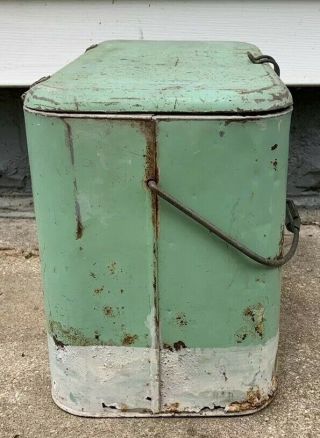 Vintage Green Dr.  Pepper Metal Cooler Ice Box Antique Ice Chest Small Carry 3