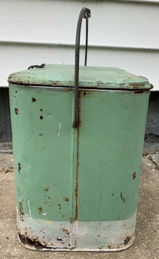 Vintage Green Dr.  Pepper Metal Cooler Ice Box Antique Ice Chest Small Carry 4