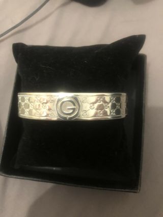 Vintage Made In Italy Gucci " G " Logo Sterling Silver Cuff Bracelet 925.
