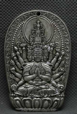 65mm Old Chinese Miao Silver 1000 Arms Avalokiteshvara Of Goddess Pendant Amulet