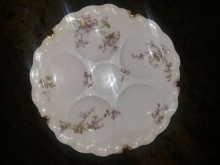 Set Of 8 Haviland Limoges Oyster Plates,  Pink/Purple Floral - Antique,  Vintage 7