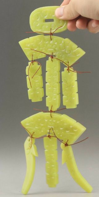 Chinese Old Natural Yellow Jade Hand - Carved Wind Chime Pendant Statue 10 Inch