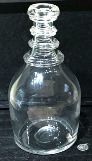 Antique Blown Molded Glass " Ring Neck " Bar Decanter,  C.  1850