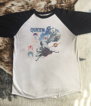 Vtg Rare 1980s Queen Band Freddie Mercury News Of The World Robot Raglan T - Shirt