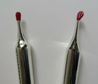 2 Vintage Silvered Mercury Glass Candle Sticks Red Flame Mid Century Christmas 3