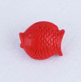Red Cinnabar Carved Fish Pendant Charm Beads Necklace Amulet Luck 30x26mm