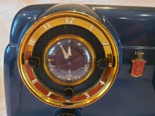 Crosley 11 - 121U Antique Bakelite Tube Radio w Clock 1951 Dashboard Regal Blue 2