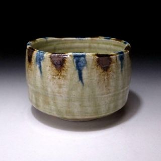 6g1: Vintage Japanese Pottery Tea Bowl Of Mino Ware,  Artistic Glaze