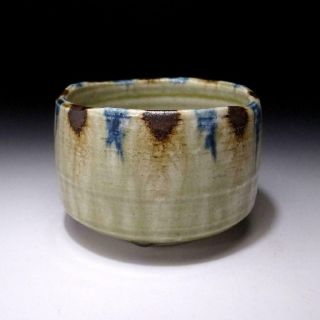 6G1: Vintage Japanese Pottery Tea bowl of Mino ware,  Artistic glaze 4