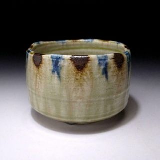 6G1: Vintage Japanese Pottery Tea bowl of Mino ware,  Artistic glaze 5