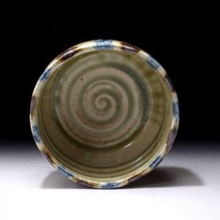 6G1: Vintage Japanese Pottery Tea bowl of Mino ware,  Artistic glaze 6