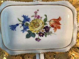 Antique Meissen Gold Gilt & Floral Handled Serving Bowl Tray Crossed Swords mark 2