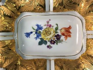 Antique Meissen Gold Gilt & Floral Handled Serving Bowl Tray Crossed Swords mark 7