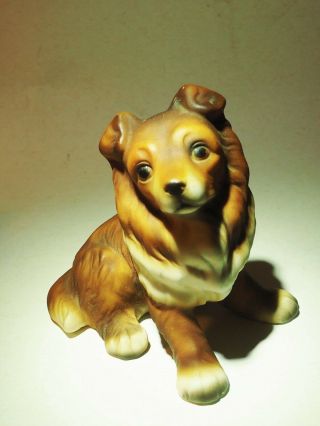 Vintage Porcelain Collie Sheltie Puppy Dog With Big Brown Eyes Signed Studio